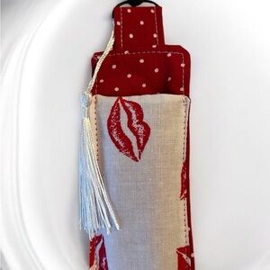 Red and Cream Lip Print Chapstick Lip Balm Holder